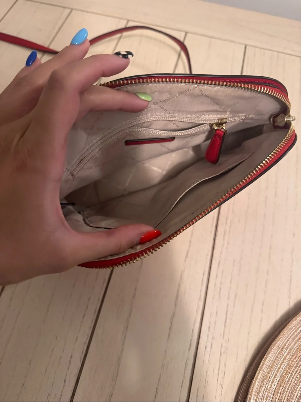 Michael Kors Red Saffiano Dome Crossbody with Gold Hardware
